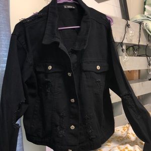 black ripped jean jacket